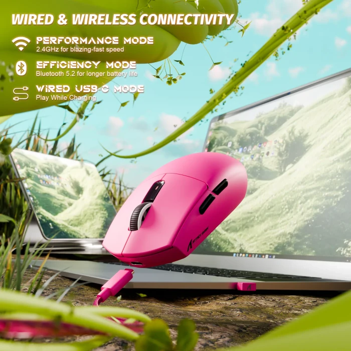 Attack Shark G3 Tri-mode Wireless Gaming Mouse, Berry Red, USB/Bluetooth