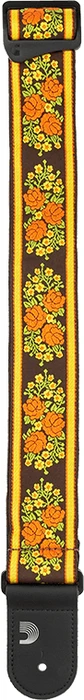 D'Addario Peace & Love Woven Guitar Strap Brown and Yellow