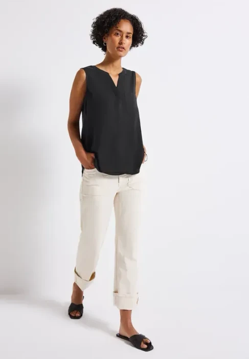 Street One Blusentop mit Brusttaschen Shirt ärmellos schwarz (Damen)