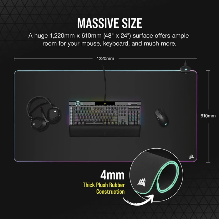 Corsair MM700 RGB Extended 3XL Gaming Mouse Pad, 1120x610mm, schwarz