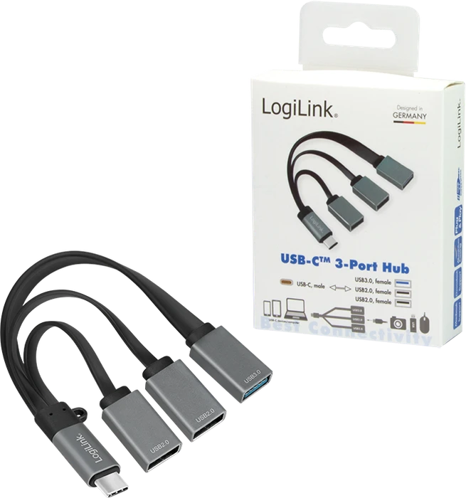 LogiLink Kabelpeitsche USB-Hub, 1x USB-A 3.0, 2x USB-A 2.0, USB-C 3.0 [Stecker]