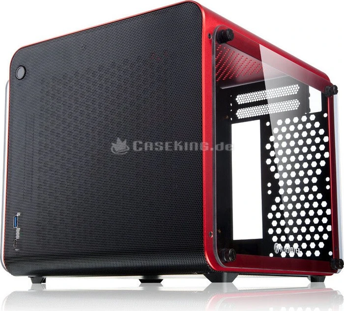 Raijintek Metis Evo TGS, rot/schwarz, Glasfenster, Mini-ITX