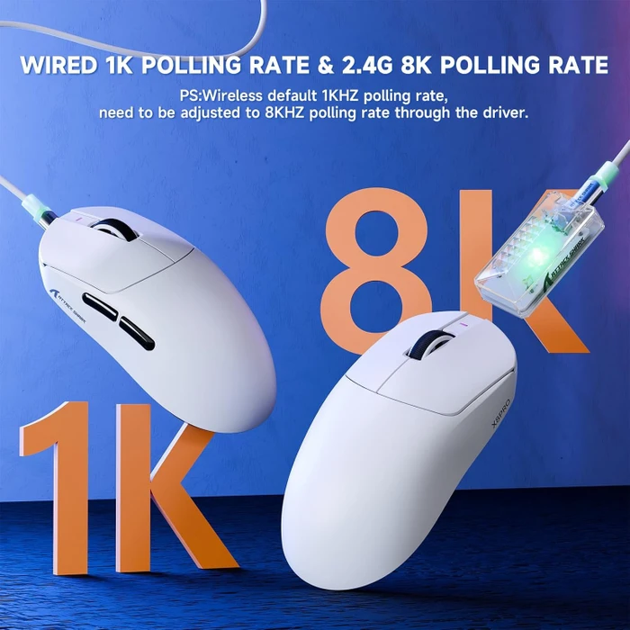 Attack Shark X8 Pro Tri-mode Wireless Gaming Mouse, weiß, USB/Bluetooth