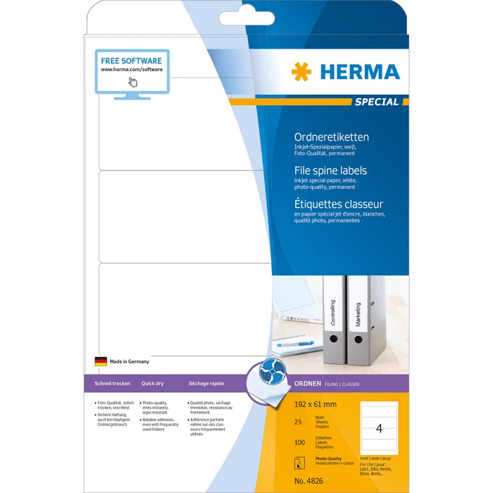Herma Ordneretiketten, 192x61mm, grün, 25 Blatt (100 Etiketten)
