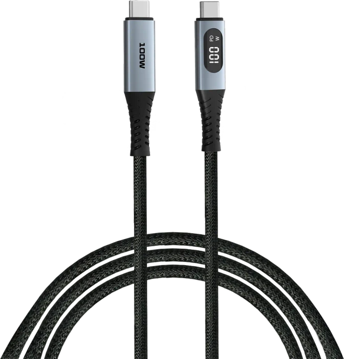 Verbatim Sync & Charge USB-C Kabel mit Leistungsanzeige-Display, USB 2.0, 480Mb/s, 100W PD 3.0/QC 3.0, USB-C Stecker auf USB-C Stecker, schwarz, 1.2m
