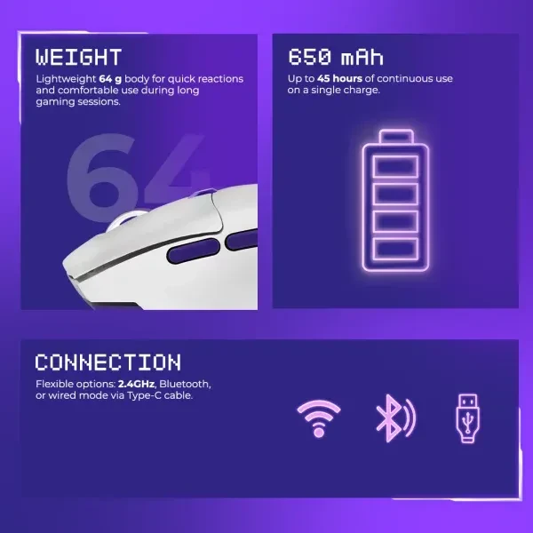 Proove Rate Special Edition Wireless Gaming Mouse, weiß/violett, USB/Bluetooth