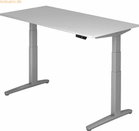 Hammerbacher Ergonomic Aktiv XBHM16 elektrisch höhenverstellbarer Sitz-Steh-Schreibtisch 160x80cm grau/silber