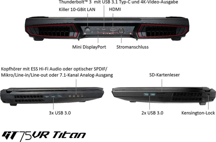 MSI GT75VR 7RE-014 Titan, Core i7-7700HQ, 16GB RAM, 256GB SSD, 1TB HDD, GeForce GTX 1070, DE