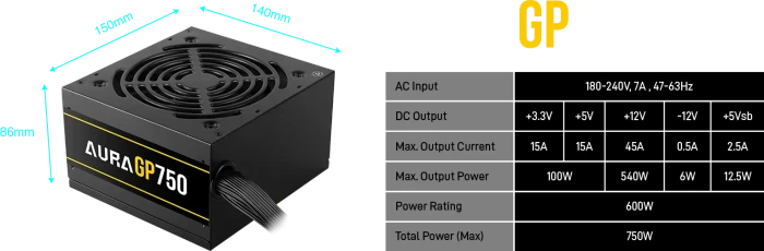 Gamdias Aura GP750 750W, ATX 2.4