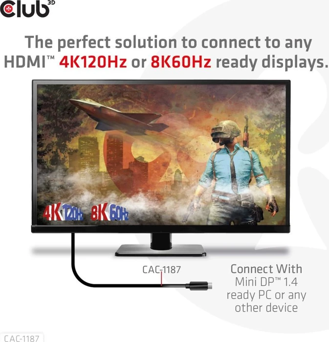 Club 3D Mini DisplayPort 1.4/HDMI 2.1 Adapterkabel schwarz, 1.80m