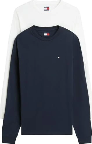 Tommy Hilfiger Slim Fit Tommy Flag 2-er Pack Shirt langarm ecru/dark night navy (Herren)