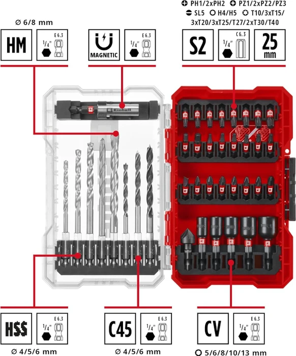 Einhell M-Case Bohrer-/Bits-/Steckschlüssel-Zubehörset inkl. Werkzeugbox, 39-tlg.