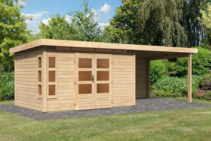 Karibu Kastorf 7 Gartenhaus inkl. Anbau + Rückwand 3.2m natur