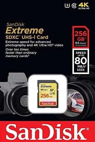 SanDisk Extreme HD Video R80/W60 256GB, UHS-I U3, Class 10