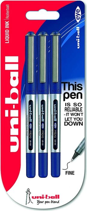 Uni-Ball Eye Micro UB-150 Tintenroller (Mine) blau/silber, 3er-Pack