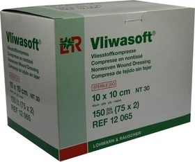 Lohmann & Rauscher Vliwasoft Vlieskompressen 4-lagig steril, 10 x 10cm, 150 Stück (75x 2 Stück)