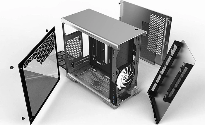 MetallicGear / MagniumGear Neo Mini [V2], silber, Glasfenster, Mini-ITX