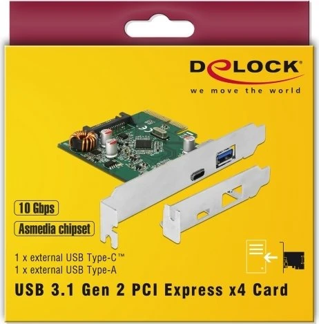 DeLOCK 1x USB-C 3.1, 1x USB-A 3.1, PCIe 3.0 x4