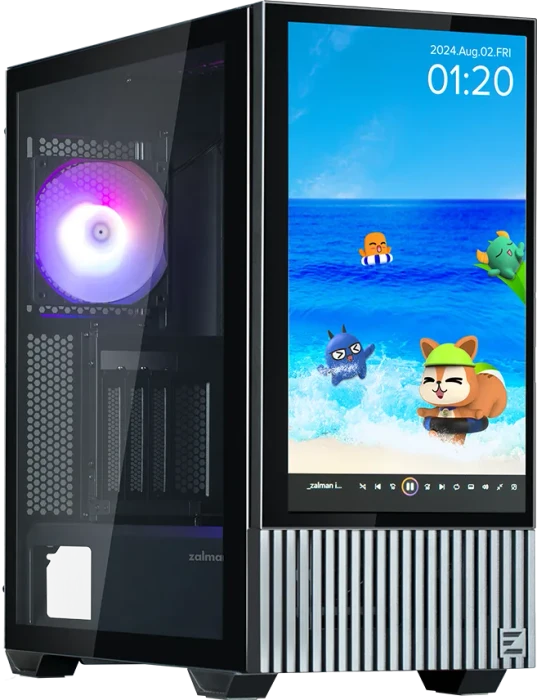 Zalman Z10 DS, schwarz, Display, Glasfenster