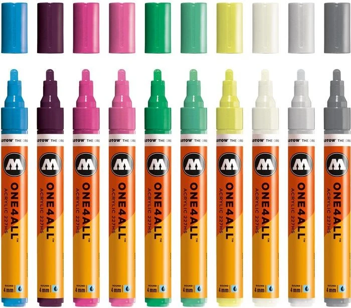 Molotow ONE4ALL 227HS 4mm Acrylmarker Basic-Set 3 sortiert, 10er-Set, Etui
