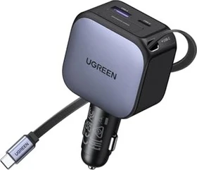 Ugreen Nexode Auto-Ladegerät 90W mit ausziehbarem USB-C-Kabel grau/schwarz
