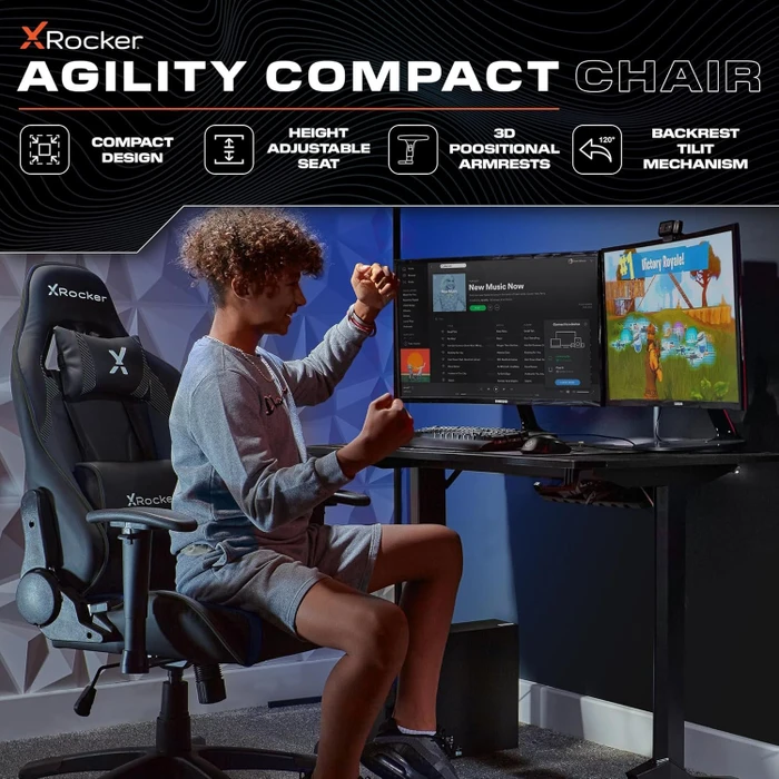 X Rocker Agility Compact Esports Gamingstuhl für für Kinder/Jugendliche, Carbon Schwarz