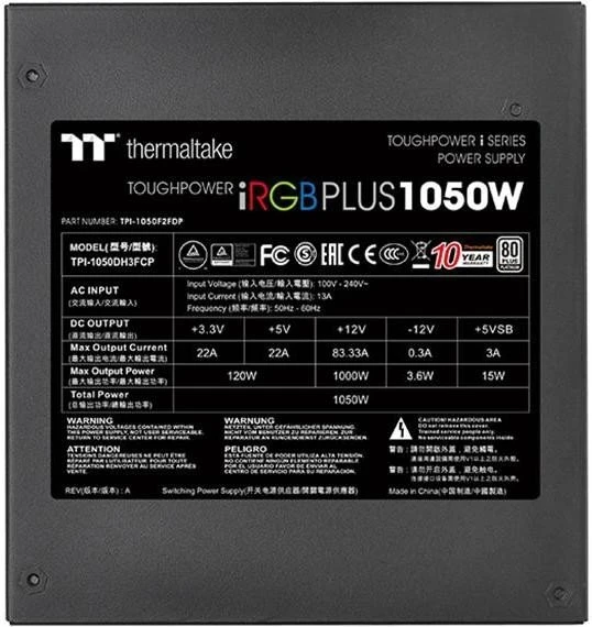 Thermaltake Toughpower iRGB Plus Platinum TT Premium Edition 1050W, ATX 2.4