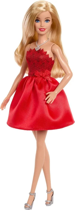 Mattel Barbie - Fashionistas Barbie zum 80. Jubiläum von Mattel in einem roten Kleid mit silbernen Schuhen