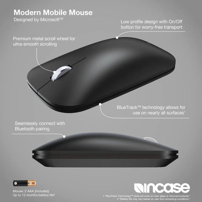 Incase Modern Mobile Mouse Black, Bluetooth