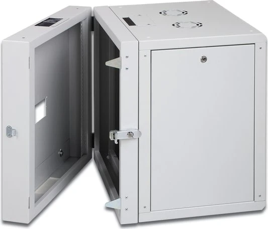 Digitus Professional Unique Serie Wandschrank 16HE, zweiteilig, schwenkbar, Sicherheitsglastür, IP2X, grau, 600mm tief