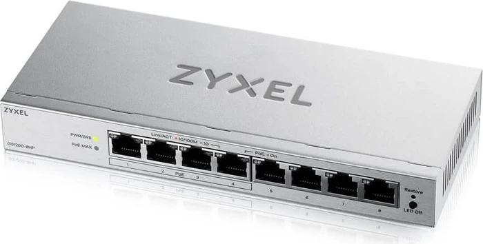Zyxel GS1200 Desktop Gigabit Smart Switch, 8x RJ-45, 68W PoE+