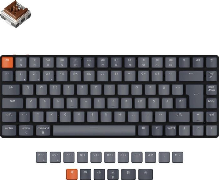 Keychron K3 V2, 75% TKL, LEDs weiß, hot-swap, schwarz/grau, Keychron LOW PROFILE Optical BROWN, USB/Bluetooth, DE