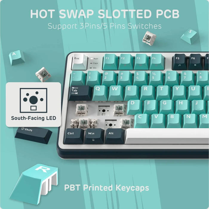RK Royal Kludge S98, Turquoise Green, 96%, hot-swap, RK Tactile Beige, USB/Bluetooth, US