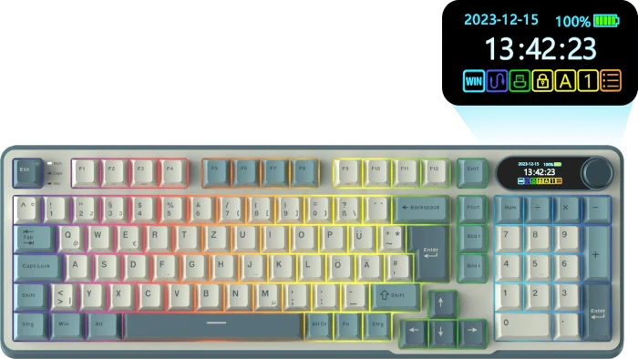 RK Royal Kludge S98, himmelblau, 96%, hot-swap, RK Linear Viridian, USB/Bluetooth, DE