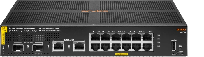 HPE Aruba CX 6100 Series Desktop Gigabit Managed Switch, 14x RJ-45, 2x SFP+, 139W PoE+