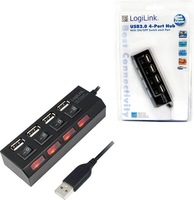 LogiLink USB-Hub, 4x USB-A 2.0, USB-A 2.0 [Stecker]