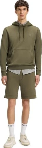 Hugo Boss Regular-Fit Baumwoll-Terry mit Logo-Aufnäher Hoodie dark green (Herren)