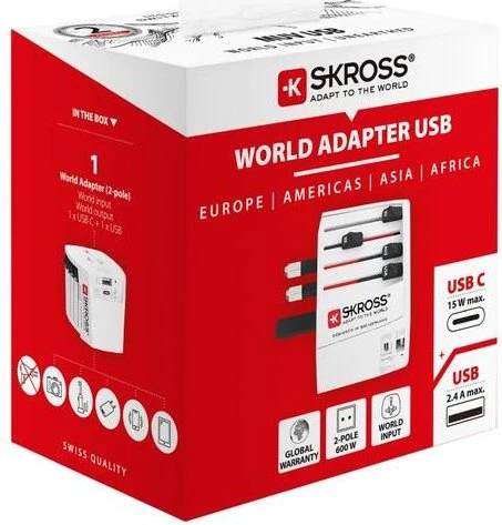 Skross World Travel Adapter MUV USB (AC), weiß