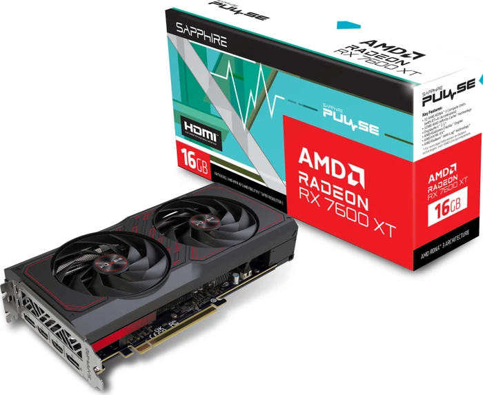 Sapphire Pulse Radeon RX 7600 XT OC, 16GB GDDR6, 2x HDMI, 2x DP, lite retail