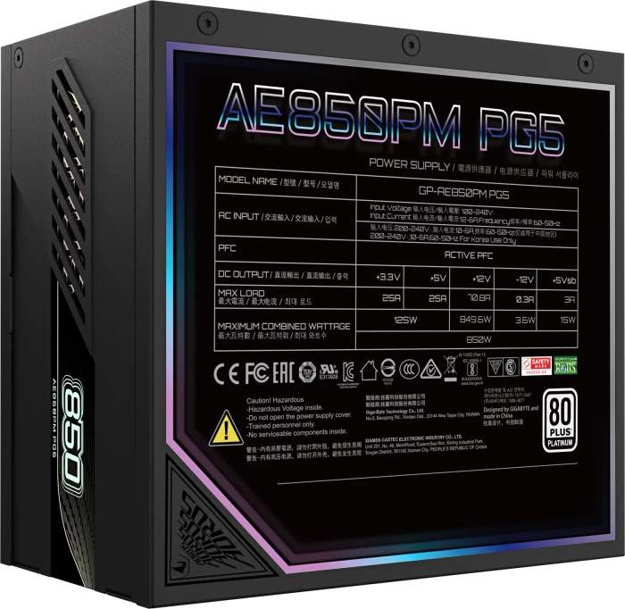 GIGABYTE AORUS Elite Platinum P850W 850W, ATX 3.0, Rev. 1.0