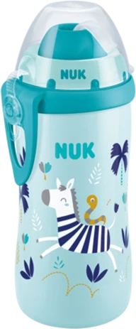 NUK Flexi Cup Trinkflasche Chamäleon Effekt, 12+M, 300ml, zebra türkis