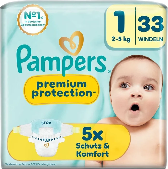 Pampers Premium Protection Gr.1 Einwegwindel, 2-5kg, 33 Stück
