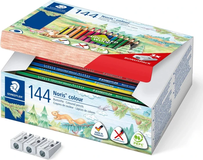 Staedtler Noris colour 187 Klassensatz Buntstift sortiert, Anspitzer, 144er-Set