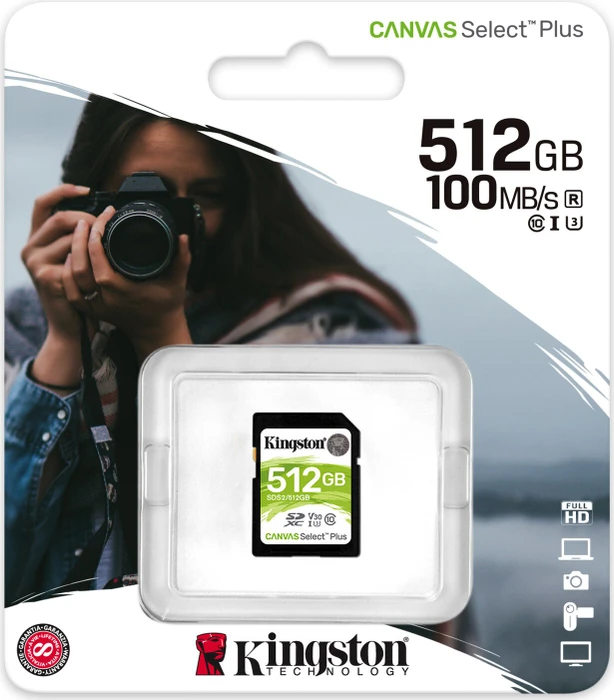 Kingston Canvas Select Plus R100/W85 512GB, UHS-I U3, Class 10