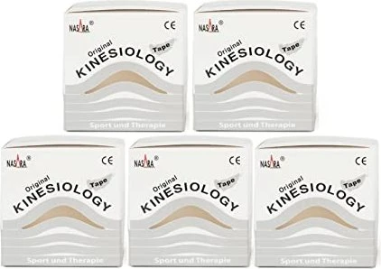 Nasara Kinesiology Tape Rolle 5cm x 5m weiß, 5 Stück