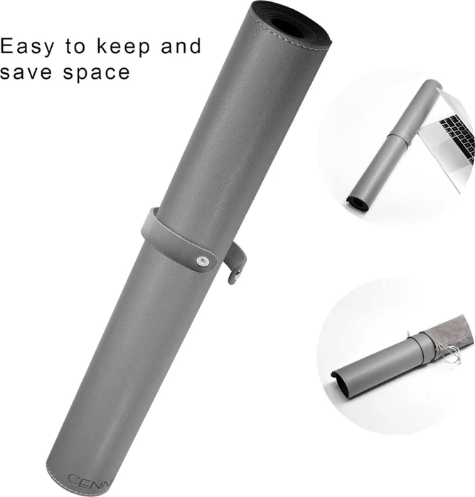 Cennbie Schreibtischunterlage Leder, Mauspad XXL, 1400x500mm, grau