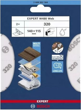 Bosch Professional EXPERT W480 Web 1/4 Schleifblatt K320, 115x140mm, 2 Stück