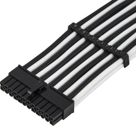 SilverStone PP07E Serie P07E-MBBW, 24-Pin ATX Verlängerungskabel, 300mm, sleeved schwarz/weiß