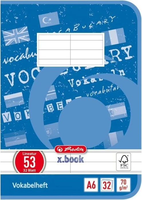 Herlitz Vokabelheft, A6, Lineatur 53 Vokabel, 32 Blatt