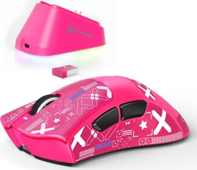 Attack Shark V3 PRO Tri-mode Wireless Gaming Mouse mit Ladestation, BerryRed, inkl. Grip Tape, USB/Bluetooth